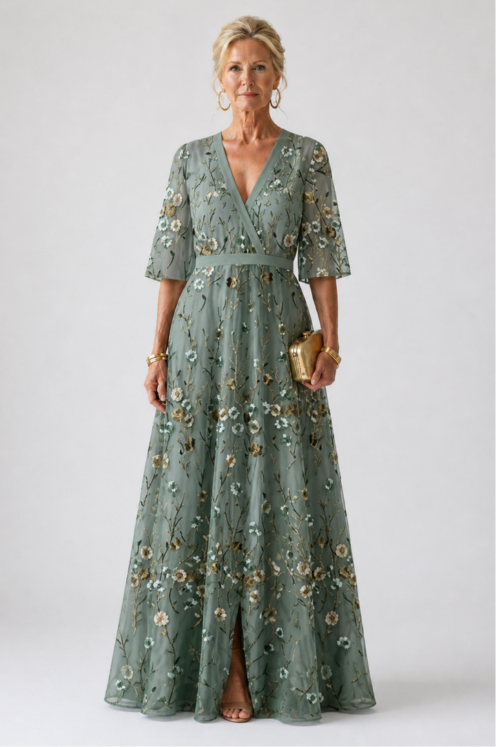 Rachel & Emma™ | Floral V Neck Short Sleeve Maxi Dress