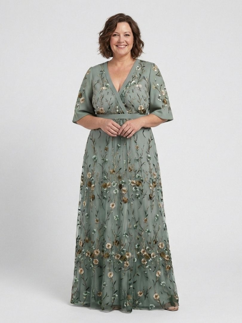 Rachel & Emma™ | Floral V Neck Short Sleeve Maxi Dress