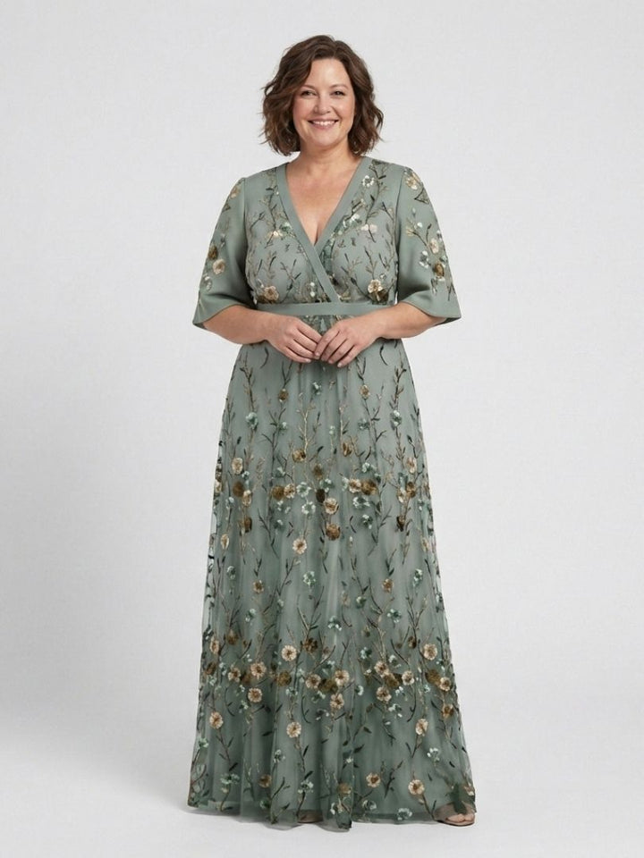 Rachel & Emma™ | Floral V Neck Short Sleeve Maxi Dress