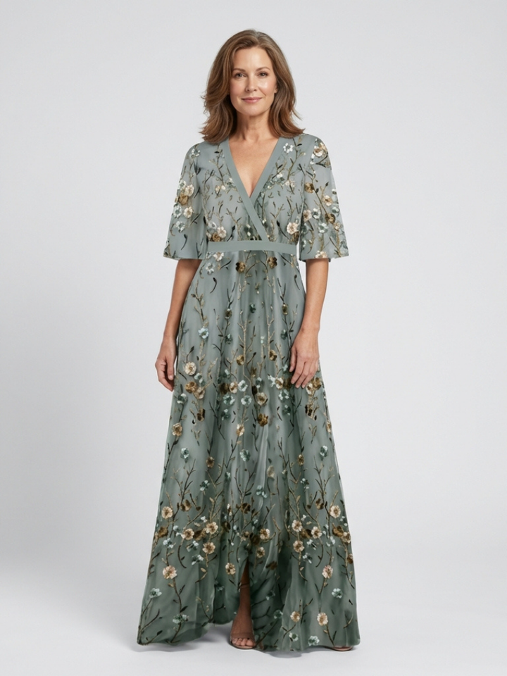 Rachel & Emma™ | Floral V Neck Short Sleeve Maxi Dress