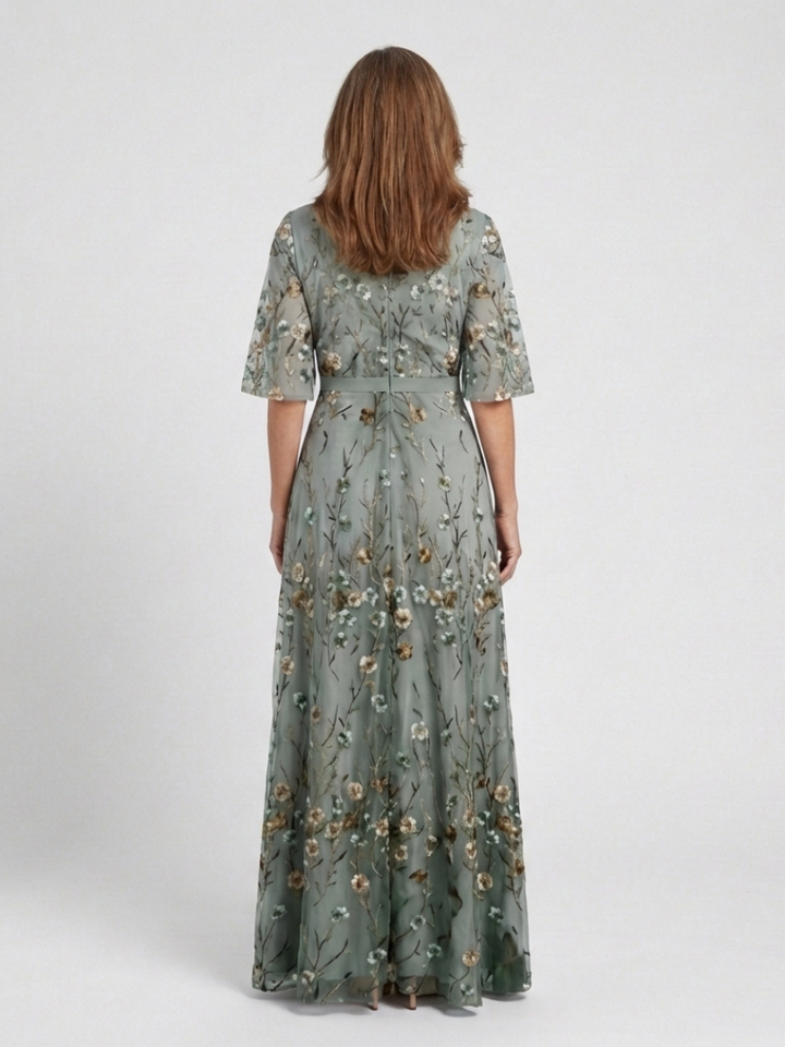 Rachel & Emma™ | Floral V Neck Short Sleeve Maxi Dress