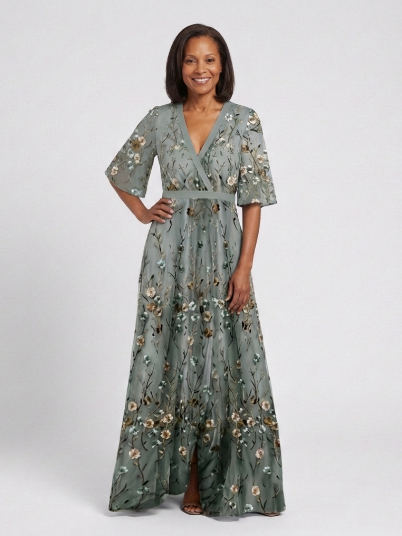 Rachel & Emma™ | Floral V Neck Short Sleeve Maxi Dress