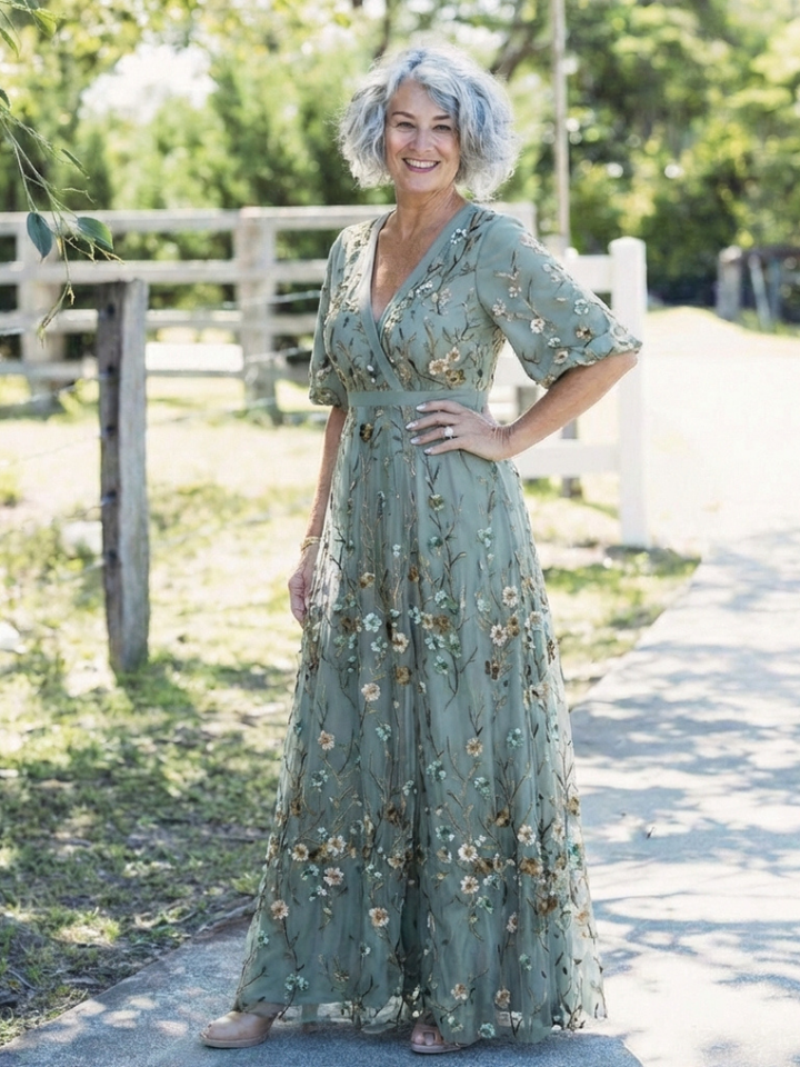 Rachel & Emma™ | Floral V Neck Short Sleeve Maxi Dress